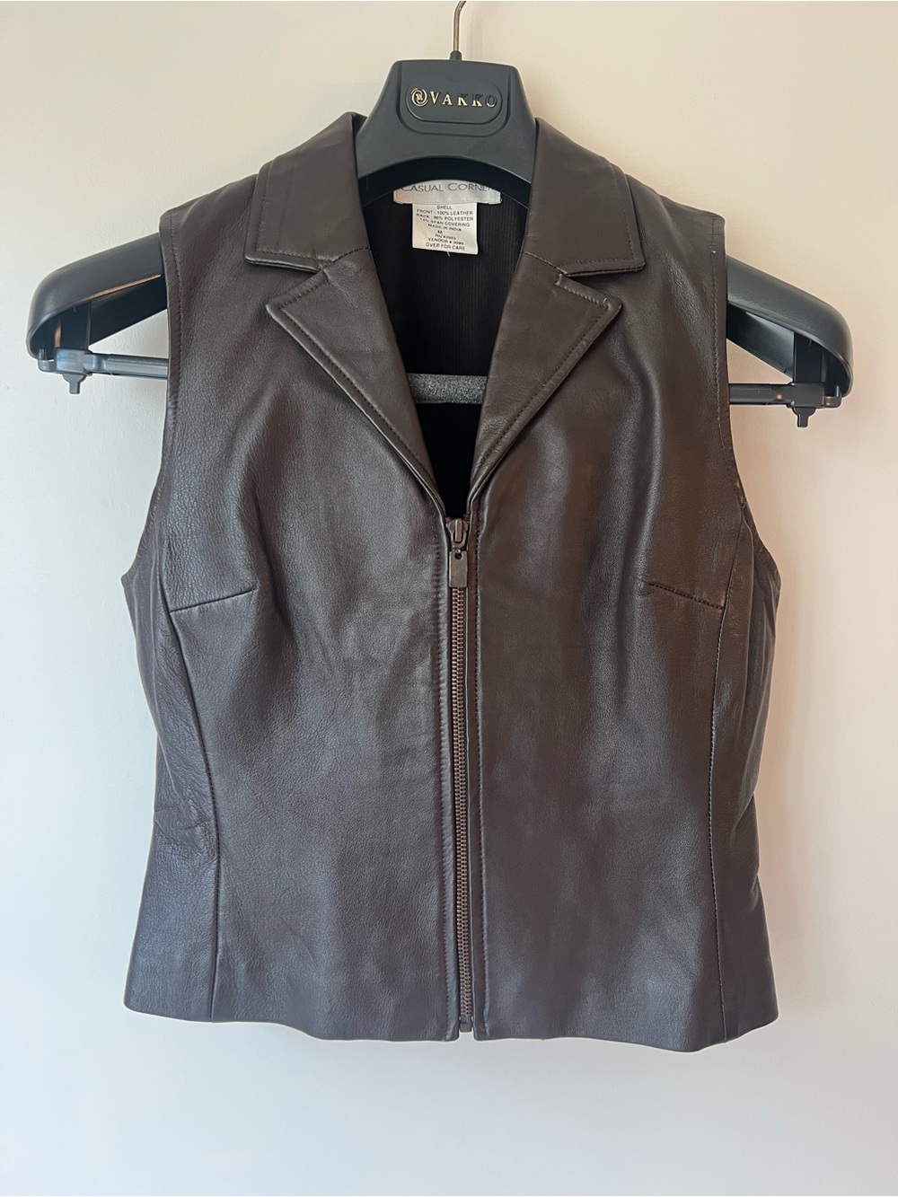 Vintage Casual Corner Genuine Leather Zip Vest Brown | M